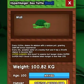 GOLDY HYPERHUNGER SEA TURTLE [100.82kg | 20secs CD | 2689.88 bonus EXP]