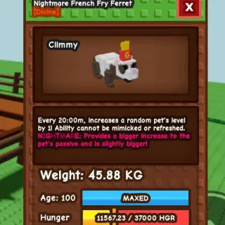 Semi-Huge Nightmare French Fry Ferret [45.88kg - 20m] Max Lvl