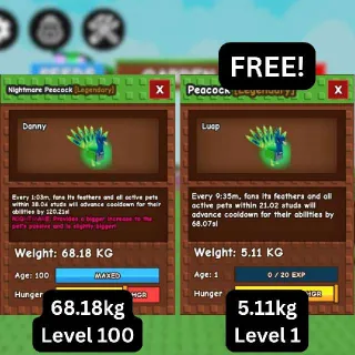 CHEAP HUGE NIGHTMARE PEACOCK [68.18kg | 15s CD Guaranteed if it's level 125] (Huge, Titanic, Godly, Colossal) SALE/DISCOUNT