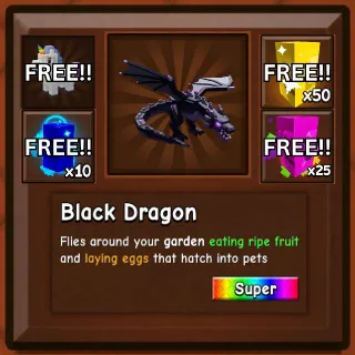 BLACK DRAGON + FREE 10 Mega Seed, 25 Rainbow Seed & 50 Gold Seed | Grow a Garden 2