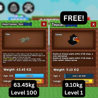 HUGE HYPERHUNGER SEAL [63.45kg | 4.47% Passive] + FREE GODLY Toucan