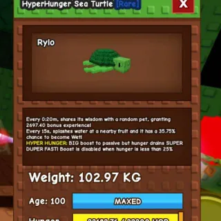 GODLY HYPERHUNGER SEA TURTLE [102.97kg | 20s CD | 2697.40 bonus EXP]