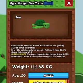 GODLY HYPERHUNGER SEA TURTLE [111.68kg | 20secs CD | 2727.88 bonus EXP]