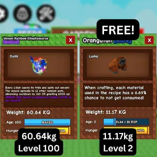 VENOM RAINBOW HATCHED DILOPHOSAURUS [1min CD | 6000xp] + FREE COLOSSAL Orangutan