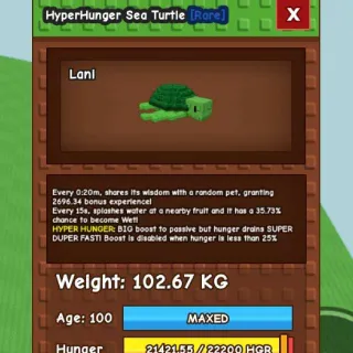 GODLY HYPERHUNGER SEA TURTLE [102.67kg | 20secs CD | 2696.34 bonus EXP]