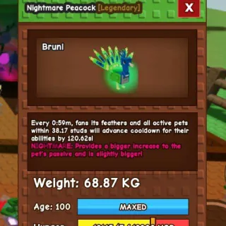 CHEAP HUGE NIGHTMARE PEACOCK [68.87kg | 15s CD Guaranteed if it's level 125] (Huge, Titanic, Godly, Colossal) SALE/DISCOUNT