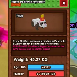 Semi-Huge Nightmare French Fry Ferret [45.27kg - 20m] Max Lvl