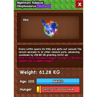 Huge Nightmare Rainbow Hatched Dilophosaurus | Age 100 | 61Kg