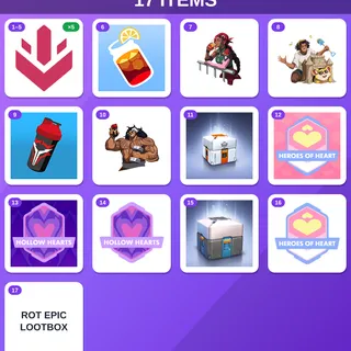 Overwatch Twitch Drops (17 Items) — 5× 100 Comp Points + Sun Tea Icon +11 more