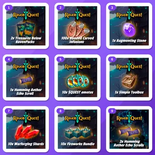 RavenQuest Twitch Drops (9 Items) — Ravenpacks + Bonded Carved Infusion +7 more