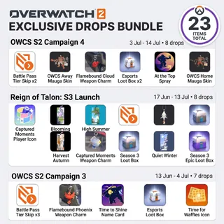 Overwatch 2 Twitch Drops Mega Bundle - 23 Items Total (Mauga Skins + BP Skips)