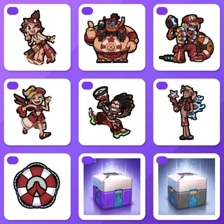 Overwatch twitch bundle — Dev Lifeguard Kiriko, Dev Lifeguard Roadhog +7 more (9 items)