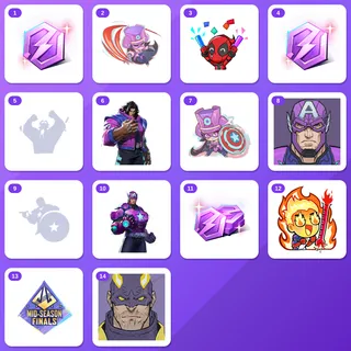Marvel Rivals Twitch Drops (14 Items) — 100 CHRONO TOKENS - 1 + Wolverine Spray +12 more