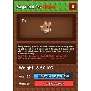 Mega Red Fox Grow a Garden 