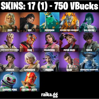 Fortnite Account — 17 Skins | Zeus, Era, Poseidon | Cerberus + Nolan Chance | 750 VB | Toasty Roast 