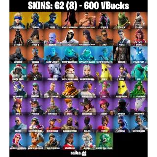 🎮 Fortnite Account — 62 Skins | Neo Versa, Trilogy, Fixer | Orange Justice + Boogie Down | 35 EX | 600 VB | FA ✅