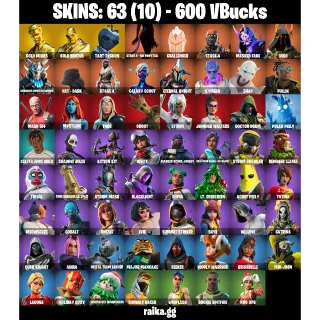 🎮 Fortnite Account — 63 Skins | Gold Midas + Brutus, Tart Tycoon | 55 EX | 600 VB