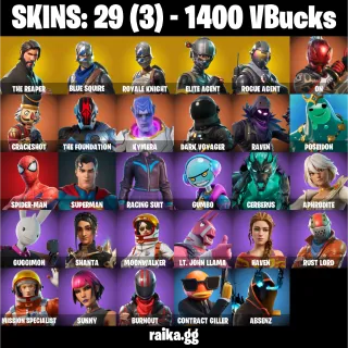🎮 Fortnite Account — 29 Skins | The Reaper + Blue Squire + Royale Knight | Elite Agent | Orange Justice 