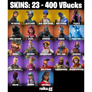 [PC/PSN/XBOX] — 23 Skins | The Reaper, Elite Agent, Blue Team Leader, Blue Striker | 26 EX | OG Gliders (Mako + Snowflake)