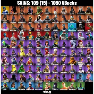 🎮 Fortnite Account — 109 Skins | Point Patroller, Eternal Knight, Ultima Knight | Tidy + Orange Justice| 1050 VB| FA ✅