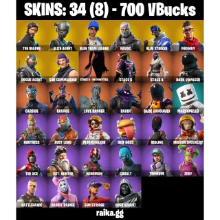 🎮 Fortnite Account — 34 Skins | The Reaper, Elite Agent, Havoc, Prodigy, Sub Commander + Take The L | 700 VB | 24 EX