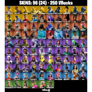 Fortnite Account — 96 Skins | Travis Scott + Gold Midas Trio | Point Patroller + Rainbow Racer | Merry Mint Axe | 72 EX | FA 