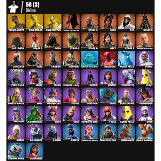 🔥 Fortnite Account – 58 Skins | PC/PSN/XBOX | Travis Scott | Gold Midas | Gold Brutus | 28 EX | FA ✅