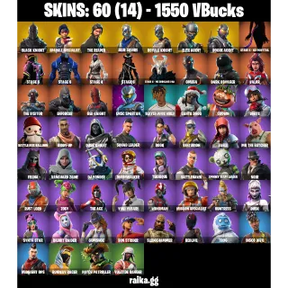 🎮 Fortnite Account — 60 Skins | Black Knight, Sparkle Specialist, The Reaper | AC/DC + Floss | 33 EX | 1550 VB | FA ✅