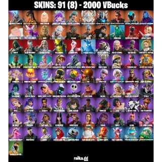 🎮 Fortnite Account — 91 Skins | Rococo Cloak-o | Magmatic Mizuki (Cover-up Off) | Challenger | Ascension Nezumi| 2000 VB