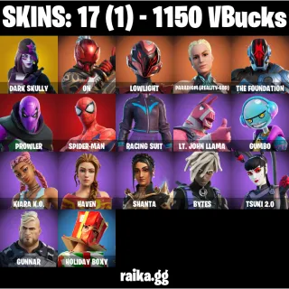 🎮 Fortnite Account — 17 Skins | Dark Skully | The Foundation + Spider-Man | Paradigm (Reality-659) | 1150 VB 