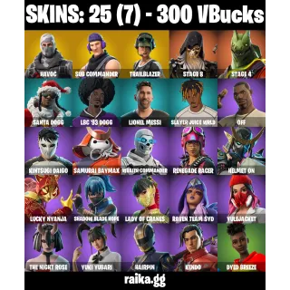 Fortnite Account — 25 Skins | Havoc + Sub Commander + Trailblazer | Messi + Juice WRLD | Boogie Down + Orange Justice
