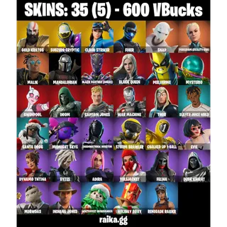 🎮 Fortnite Account — Gold Kratos + Leviathan Axe ✨ | 35 Skins | 600 VB | 27 EX