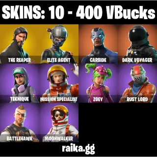 Fortnite Account — 10 Skins | The Reaper ✨+ Elite Agent | Take The L | 400 VB | 13 EX