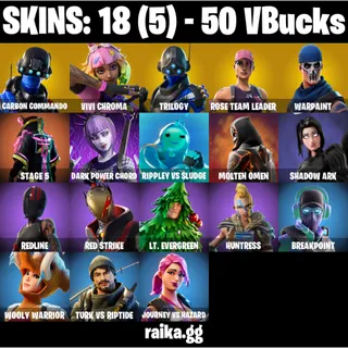 🎮 Fortnite – [18 Skins] | [PC/PSN/XBOX] |  Carbon Commando | Vivi Chroma | Trilogy | Warpaint |  Merry Mint Axe 💚  | OG STW ✅