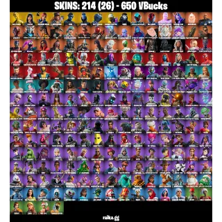 🎮 Fortnite Account — 214 Skins | Gold Midas✨ + Tart Tycoon | 650 VB | 76 EX