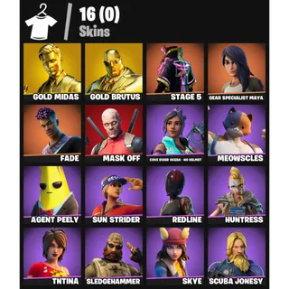 🔥 Fortnite Account – 16 Skins | Gold Midas | Gold Brutus| 17 EX