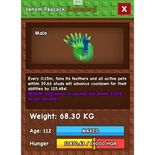 HUGE VENOM PEACOCK 68KG+ | 15s CD NO TOY