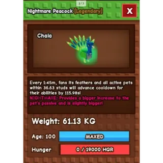 HUGE NIGHTMARE PEACOCK 60-61 KG | 15 SECS CD WITH TOY