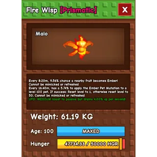 HUGE FIRE WISP | NM / VENOM / EVER 🔥| 60KG - 61KG