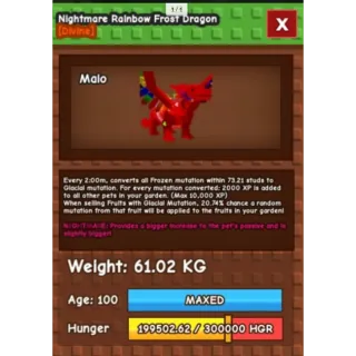 HUGE NIGHTMARE/VENOM RAINBOW HATCHED FROST DRAGON  | 60-61 KG