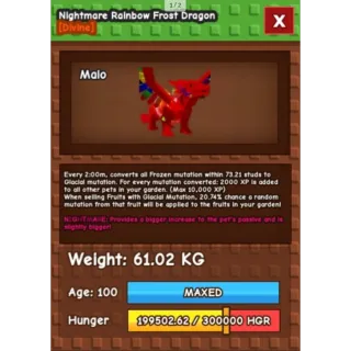 HUGE NIGHTMARE RAINBOW HATCHED FROST DRAGON | 60-61KG