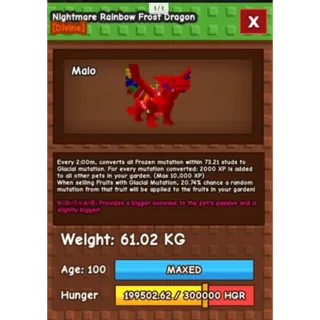 HUGE NIGHTMARE/VENOM RAINBOW HATCHED FROST DRAGON | 60KG - 61KG