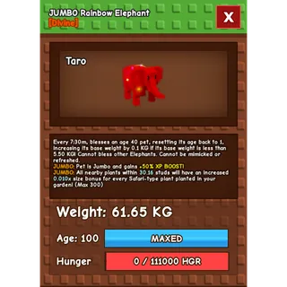 HUGE JUMBO RAINBOW HATCHED ELEPHANT | 61KG