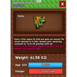 HUGE NIGHTMARE/VENOM DILOPHOSAURUS | 60KG - 61KG | 1 MINUTE CD WITH TOY