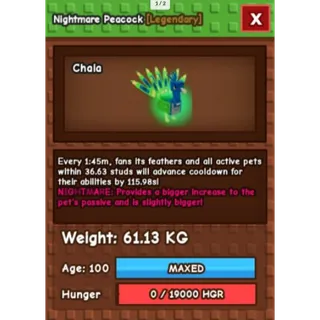 HUGE NIGHTMARE/VENOM PEACOCK 60KG - 61KG | 15 SECS CD WITH TOY