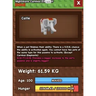 HUGE NIGHTMARE/VENOM CARNIVAL ELEPHANT | 60-61 KG