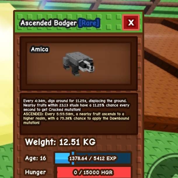 Huge Ascended Badger (Max : 52kg) - Grow a Garden Game Item - Gameflip