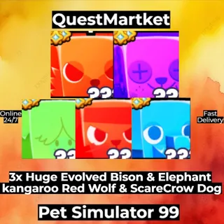 3x Huge Evolved Bison & Elephant & kangaroo & Red Wolf & ScareCrow Dog