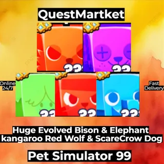 Huge Evolved Bison & Elephant & kangaroo & Red Wolf & ScareCrow Dog