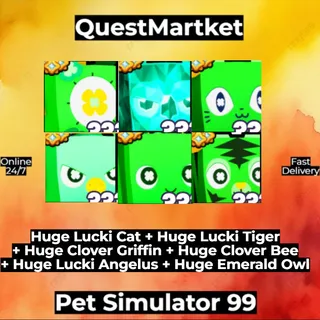 Huge Lucki Cat + Huge Lucki Tiger+ Huge Clover Griffin + Huge Clover Bee+ Huge Lucki Angelus + Huge Emerald Owl